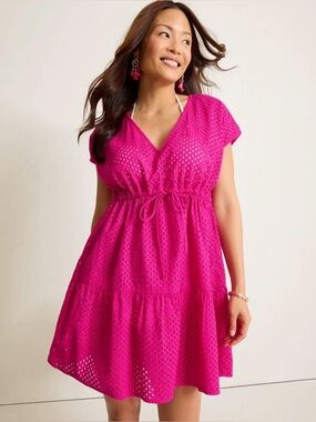TOMMY BAHAMA Eyelet Cove V-Neck Short Cover-Up Dress
